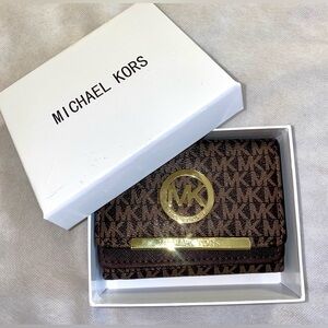 Michael Kors Brown Key & Card Holder with Monogram Pattern